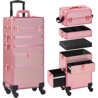 Makeup Train Case with Drawer, Rolling Makeup Case, Cosmetology Case on Wheels, Gift