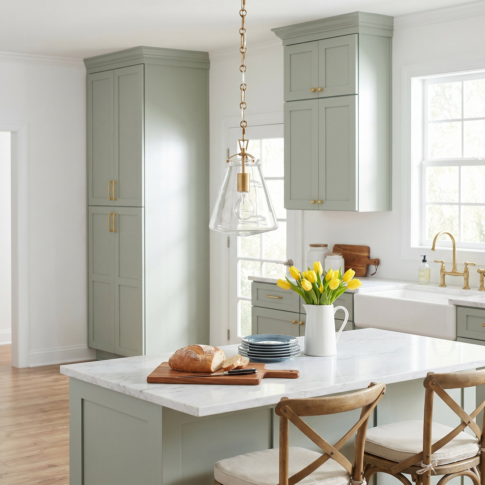 Blair Single Light Glass Dimmable Pendant, Gold