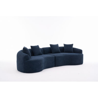 Modular Sleeper Sectional Sofa, 4 Seater With Wood Grain Chenille Fabric, Deep Navy Convertible Sofa Bed, 30D High-Density Sponge Couch For Apartment & Living Room