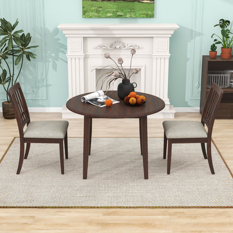 Dining Table Set with 2 Upholstered Chairs, Brun