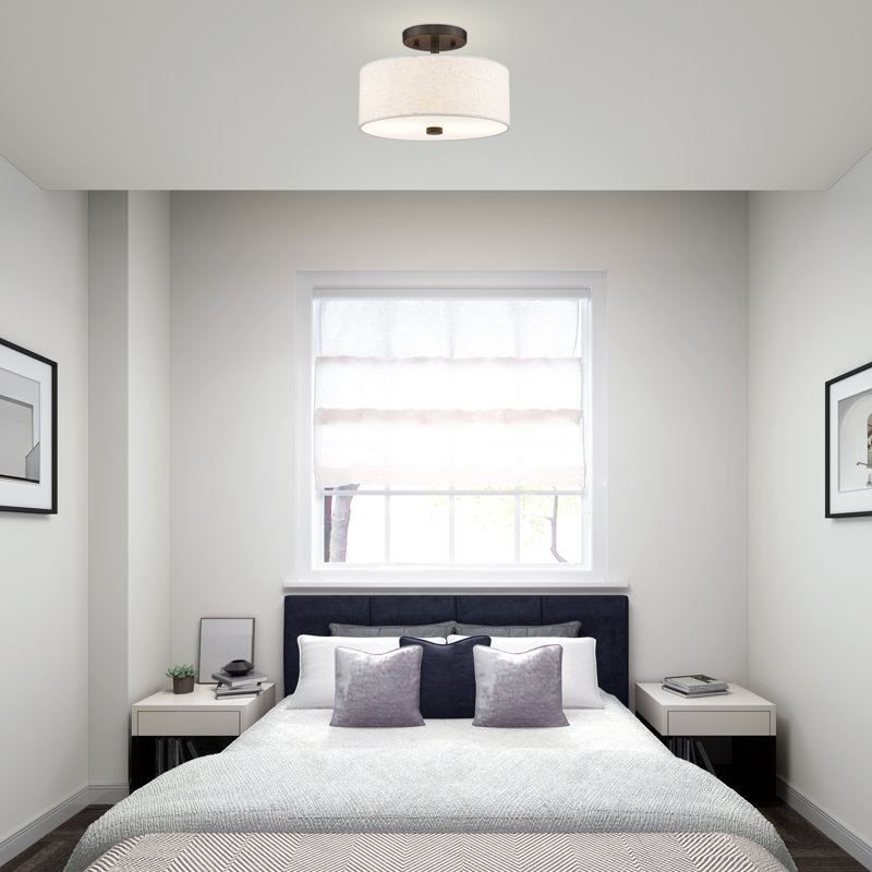 Flaire Fabric Semi Flush Mount, 7.5" H x 11" W x 11" D, English Bronze