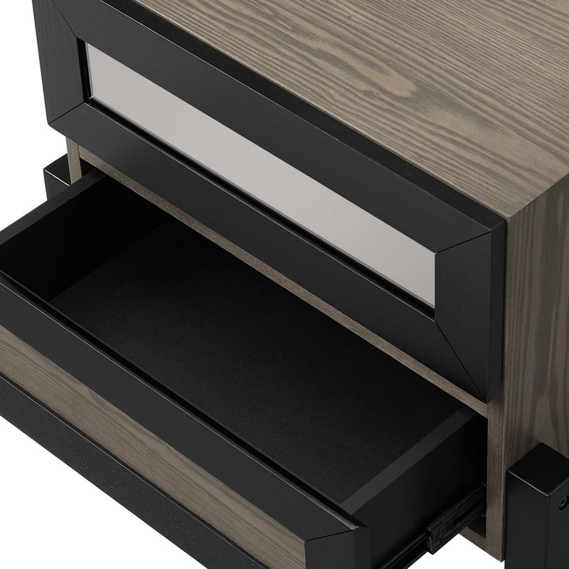 Merritt Oak and Black 2-Drawer Nightstand
