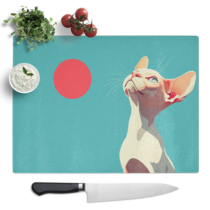 Sphynx Cat Illustrated  Glass Chopping Board