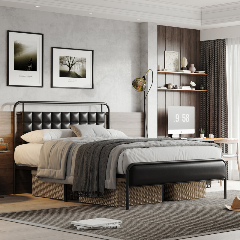 Bed Frame Leather Upholstered Headboard, Black