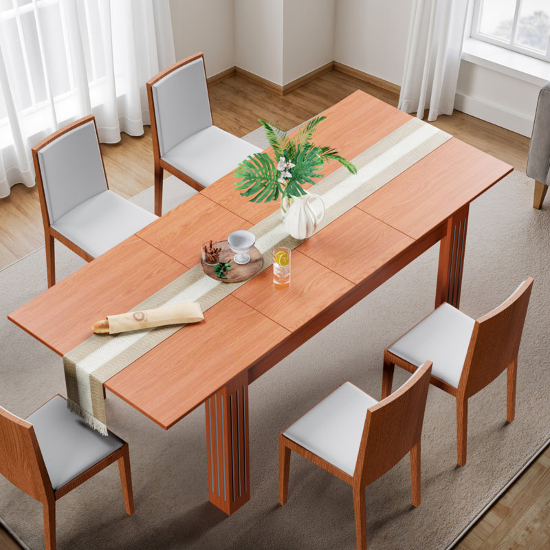 Table de salle à manger extensible 54 à 84 po pour 4 à 8 personnes, table de cuisine en bois, comprend un chemin de table - noyer