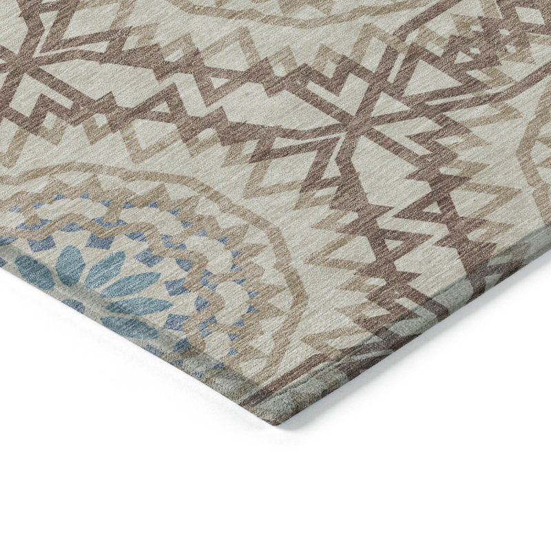 Tapis intérieur / extérieur rond 8 pi kaki brun et taupe