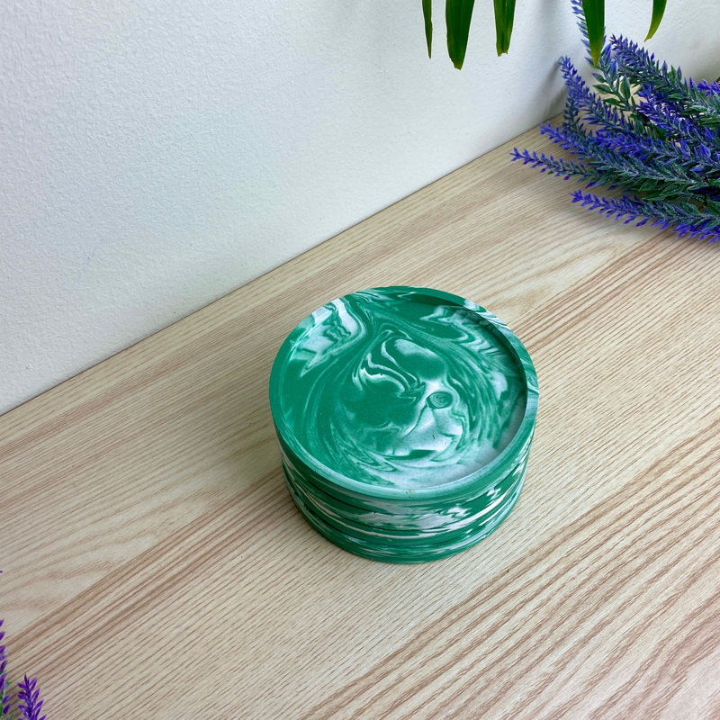 Stoneware Round 4 Piece Coaster Set, Green
