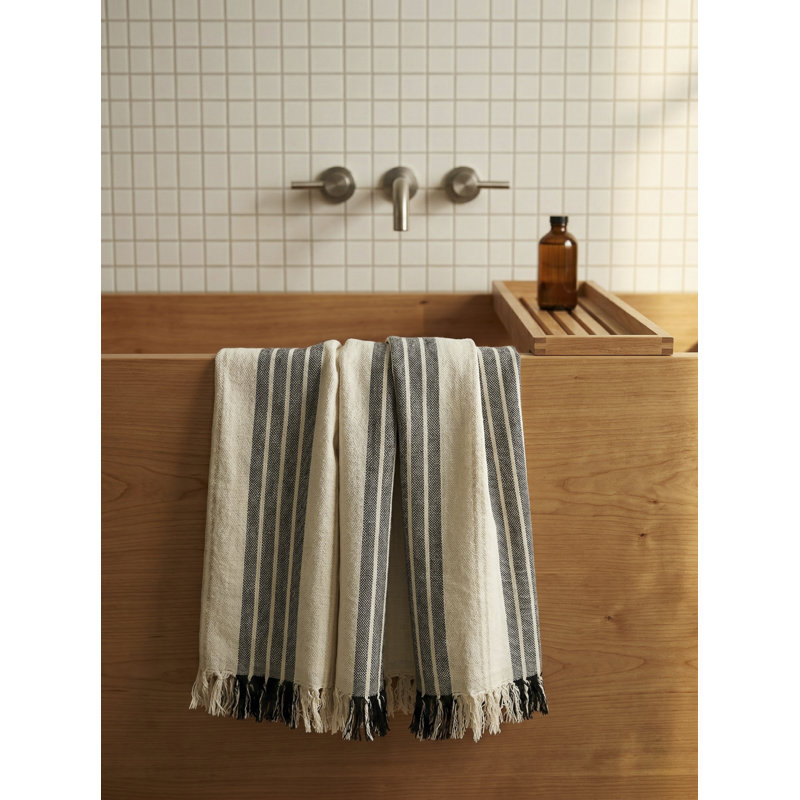 Green Newport Stripe Turkish Cotton Towel, Navy Blue