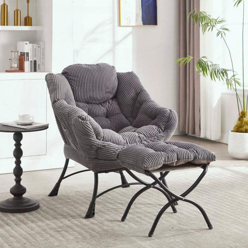 Fauteuil Lazy avec repose-pieds - Poche latérale - Gris, Gris