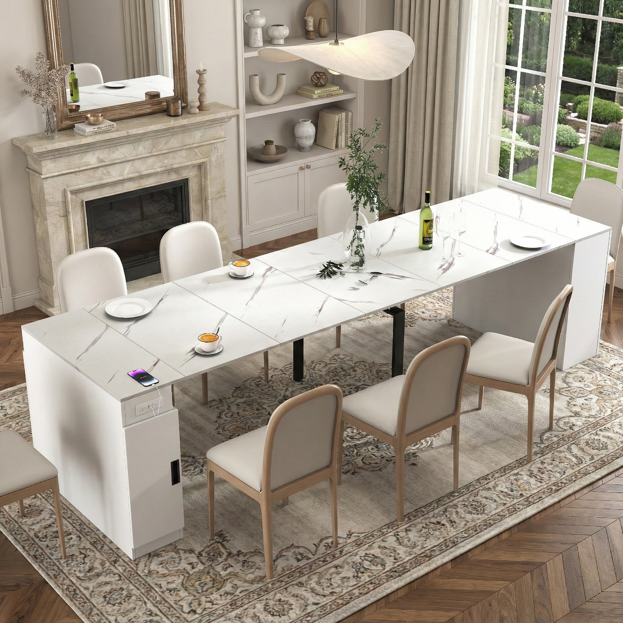 Table With Built In Outlet George Oliver Modern Extendable Dining Table with Built-In Outlet and ...