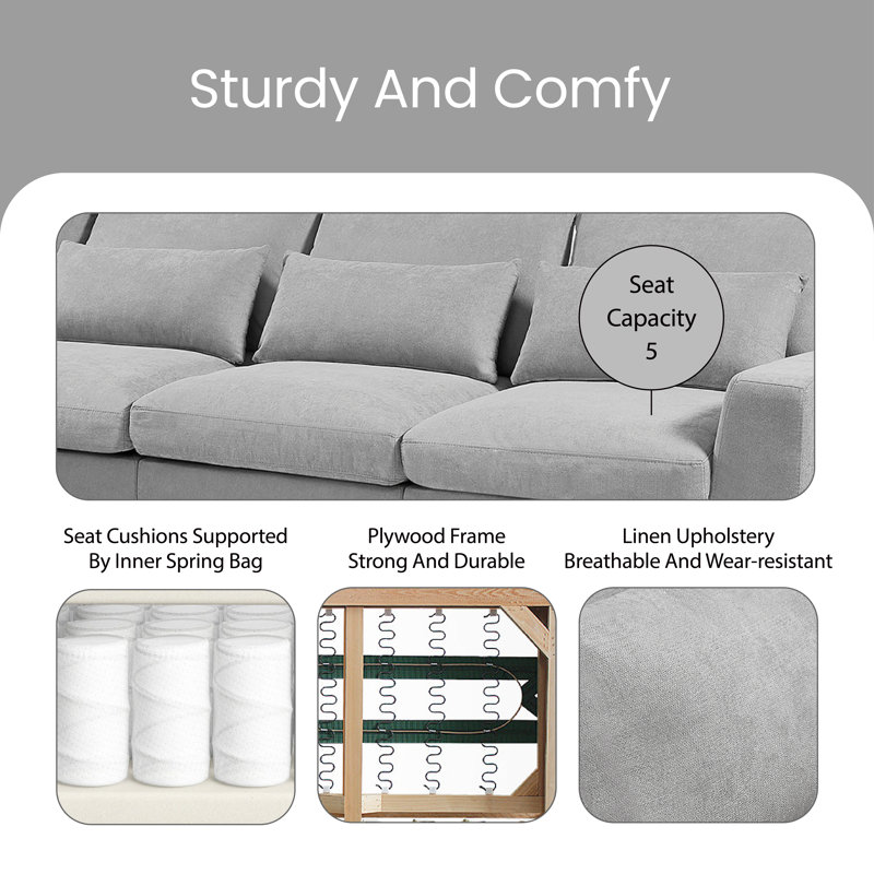 Wide Modern Large L-Shape Feather Filled Sectional Sofa, Convertible Sofa Couch with Reversible Chaise,sectional couch,sectionals