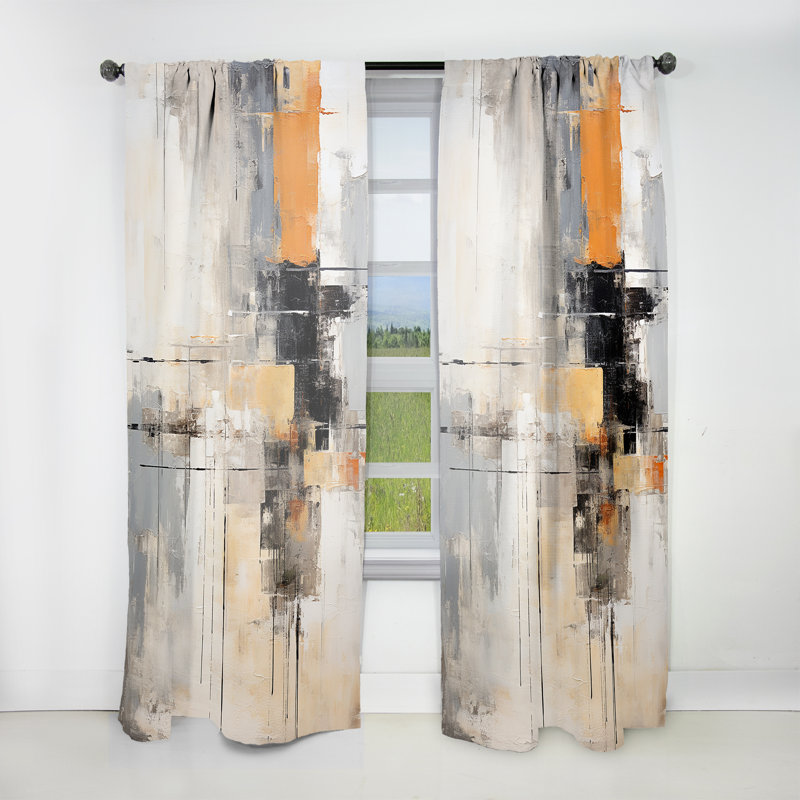 Abstract Beige Grey Road Collage - Modern Velvet Curtain - Room Darkening - 1 panel, 52" W x 84" L