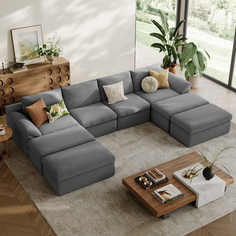 Canapé modulaire en os Mariyan Nathasa, Velours côtelé gris mousse
