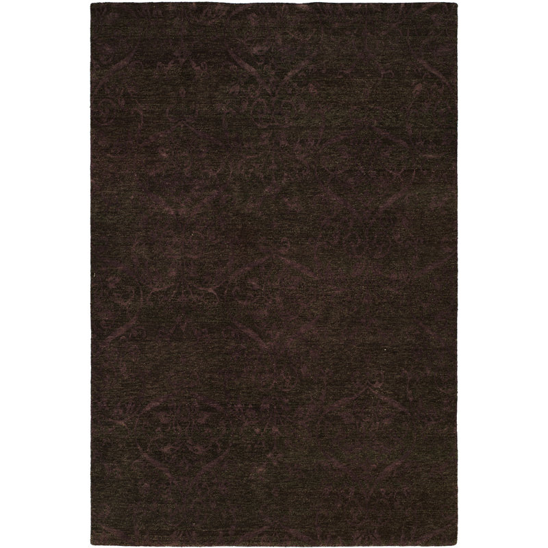 Laine nouée à la main abstraite gris foncé Tapis décoratif, Rectangle 6 pi x 9 pi