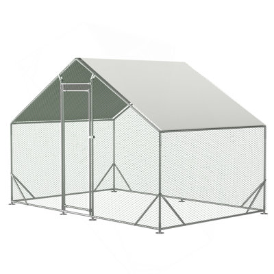 Grand poulailler en métal, poulailler sans rendez-vous, cage à poules en forme de poule en fil de fer galvanisé, cages à lapins avec couvercle imperméable et anti-ultraviolet pour l'extérieur (L 10 pi x l 6,6 pi x H 6,56 pi)