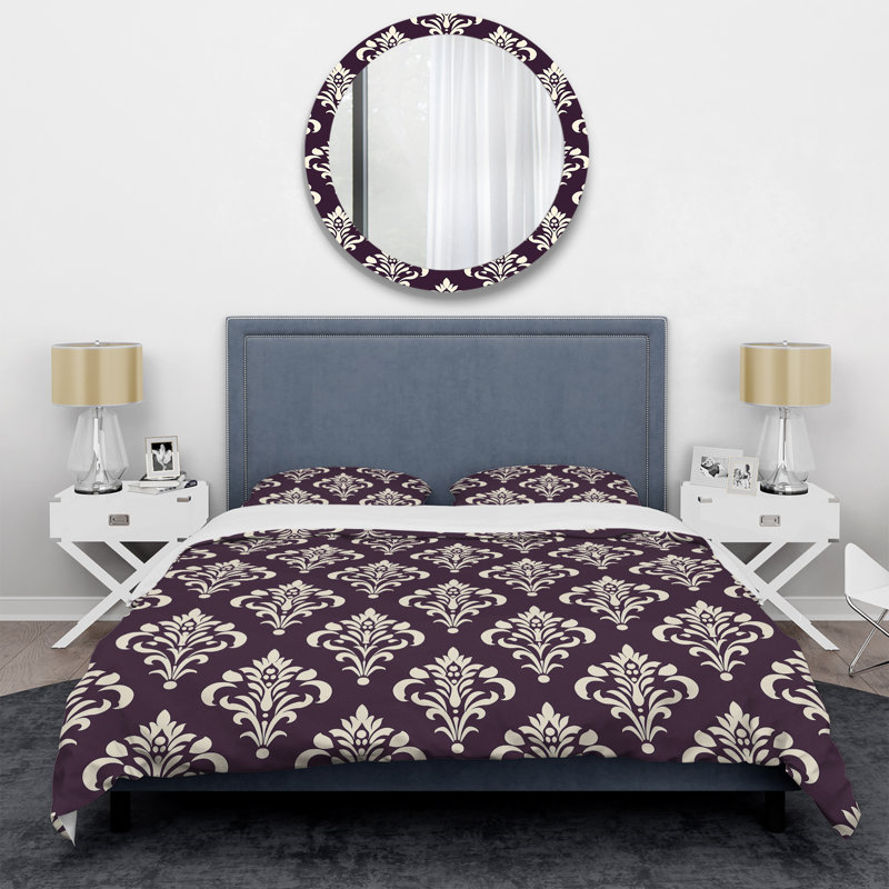 Ensemble de housse de couette moderne mauve blanc damassé Elegance VII, Housse de couette très grand et 2 très grandes t