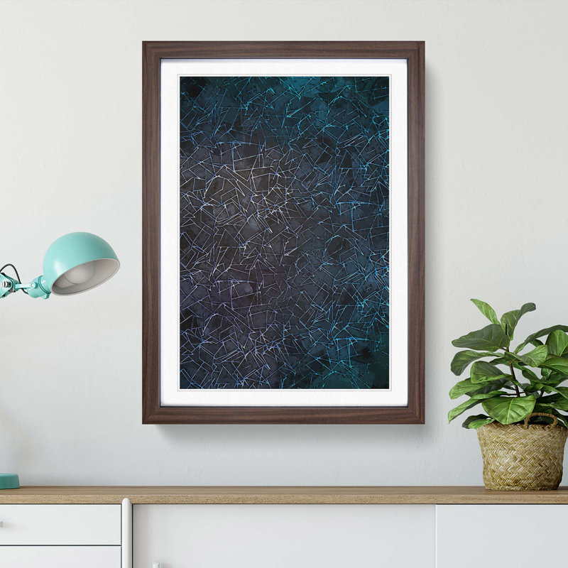 Geometric Blues in Abstract - Framed Print, 48cm H x 36cm W x 2cm D, Walnut Framed