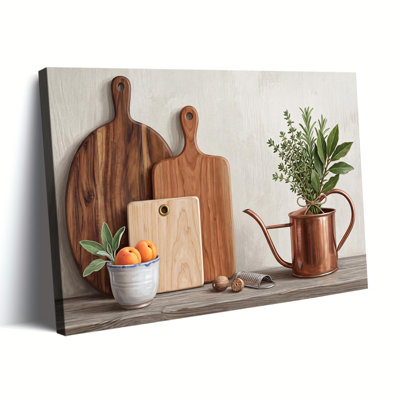 Rustic Kitchen Still Life with Cutting Boards and Herbs Canvas Art, Wrapped Canvas, Ready to Hang