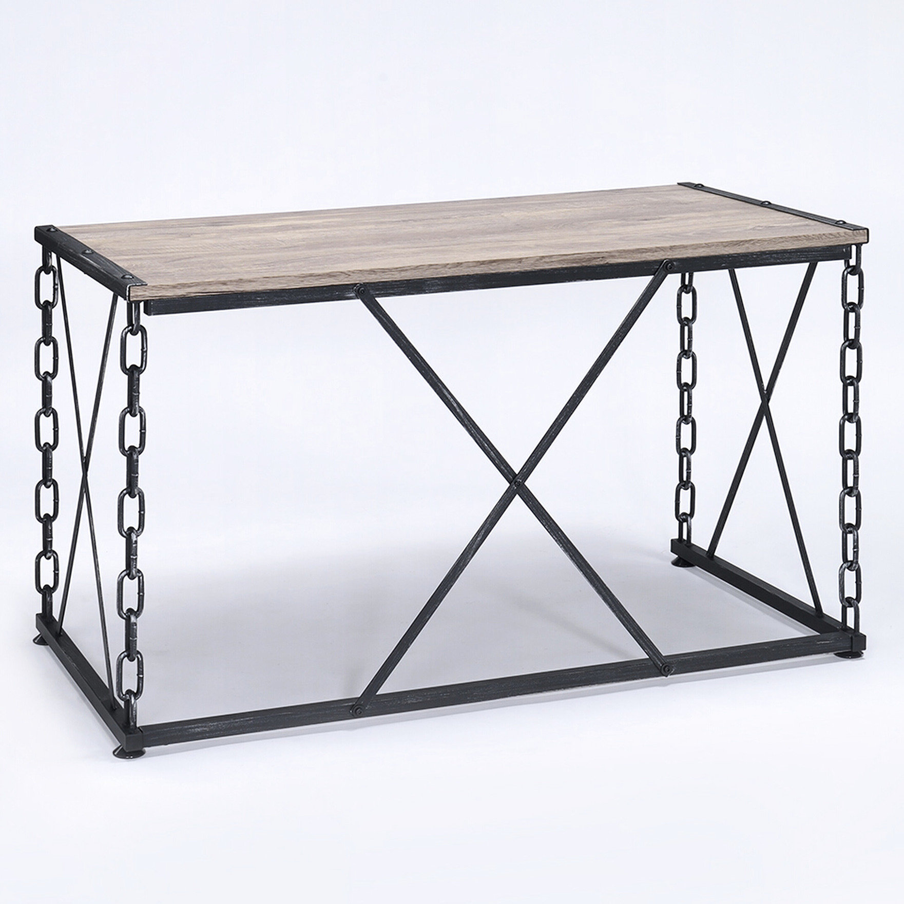 17 Stories Rustic Oak And Antique Black Writing Desk - Elegant Office