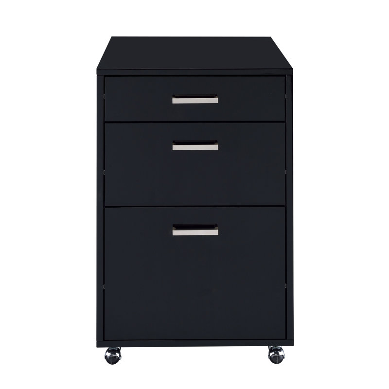3 Black File Cabinet - High Gloss & Finish, , 18"X22"X28"H, No Assembly, 62 Lb, Caster Wheels As With 3 Drawers , For Convenient Movement