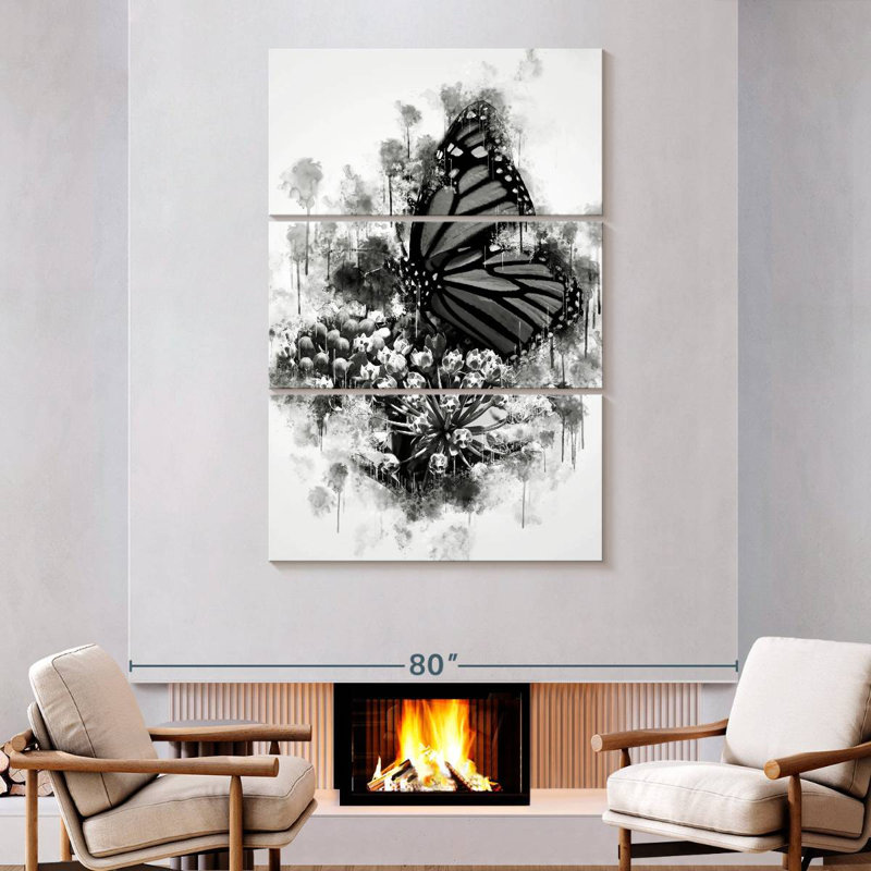 Brampt Monarch Butterfly Black And White, 74'' H x 48'' W