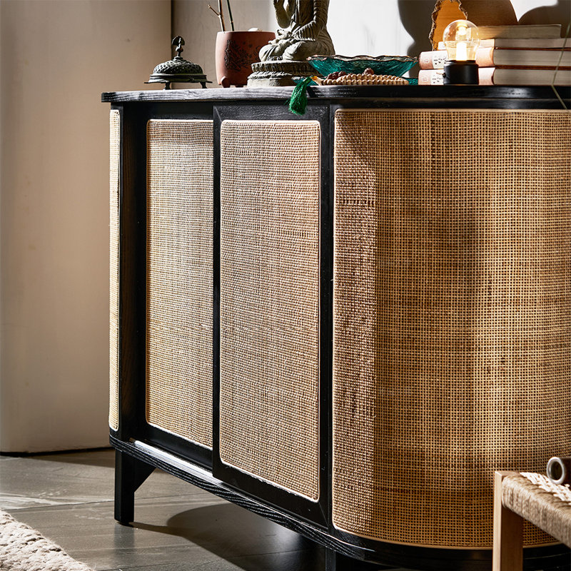Armoire décorative en rotin tissé à porte coulissante