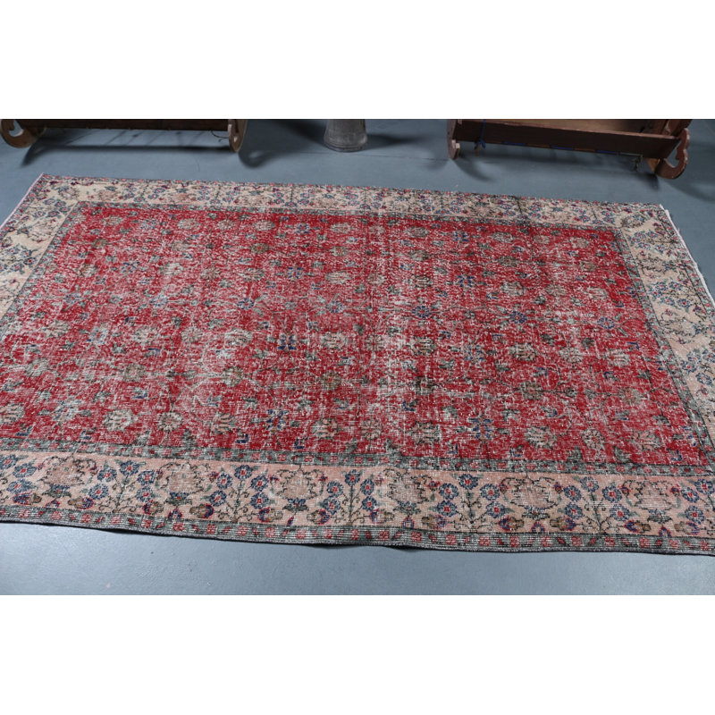Grand tapis Oushak turc rétro rouge pour chambre à coucher ou salon décoratif au design classique