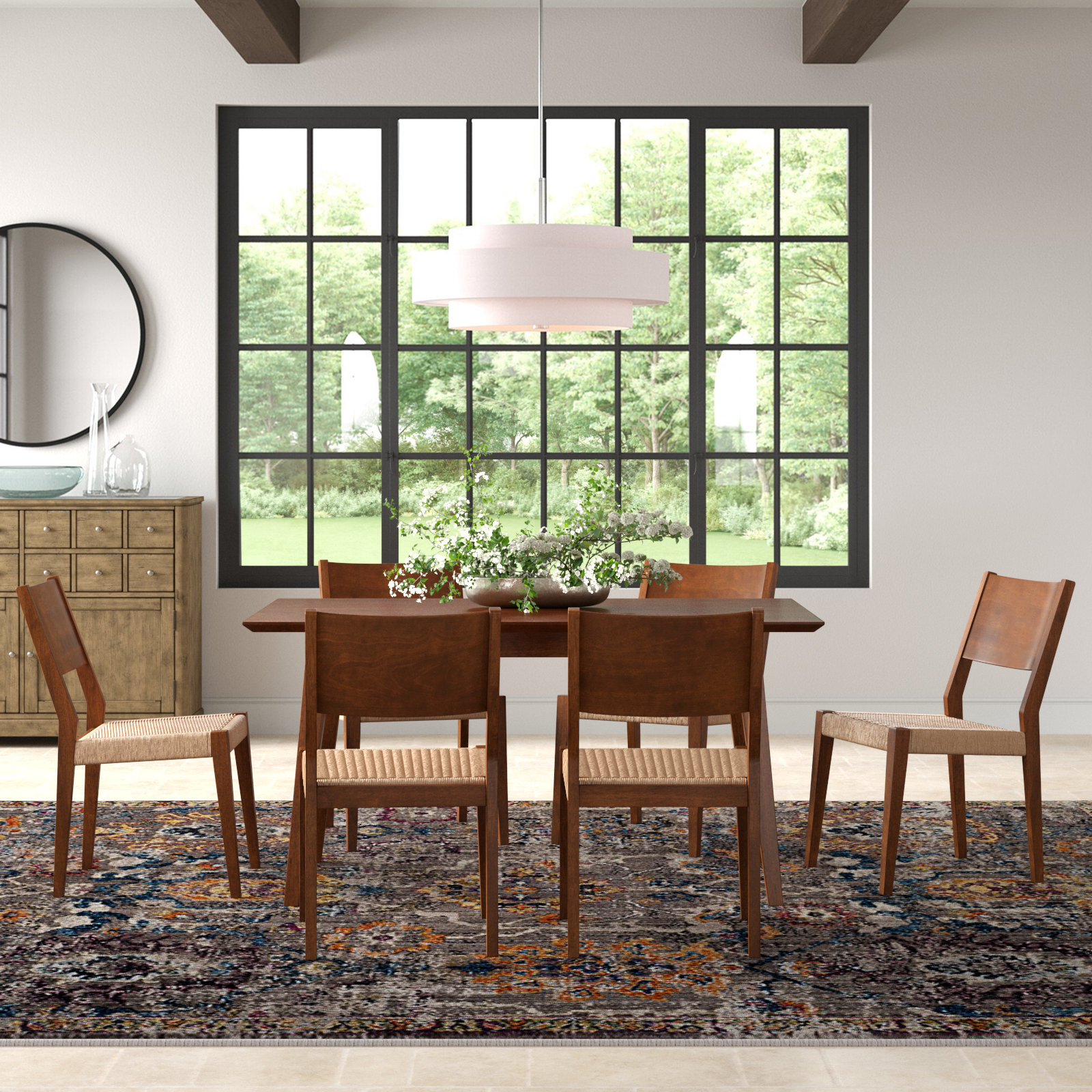 Aniek Dining Set, Brown, 7 Pieces: Table, 6 Chairs