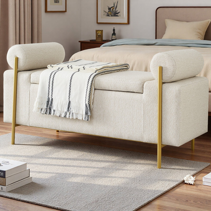 Reyanne Upholstered Storage Bench, Beige