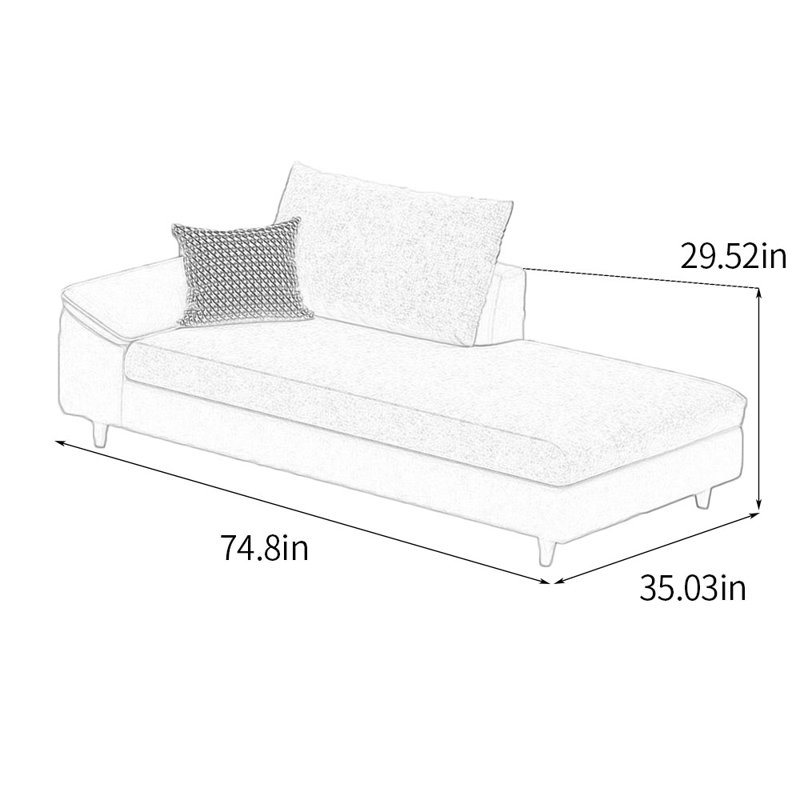 Chaise longue rembourrée Mayvis, Chaise longue à accoudoir gauche, Mélange de lin gris foncé