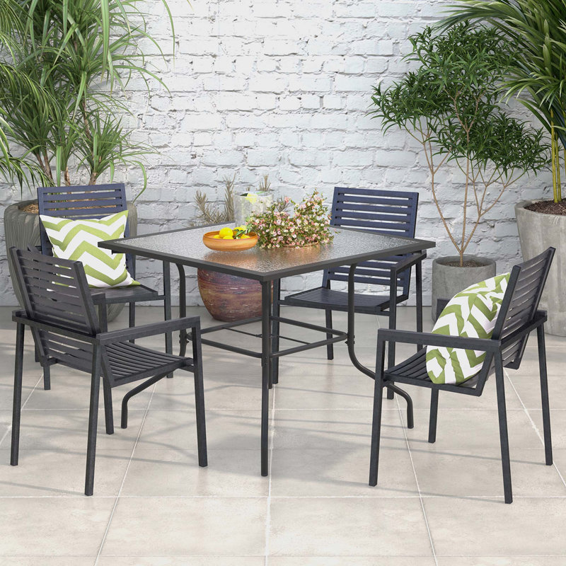 Kimberlyn Square Metal Outdoor Dining Table With Umbrella Hole , 35'' in. W 35'' in. D