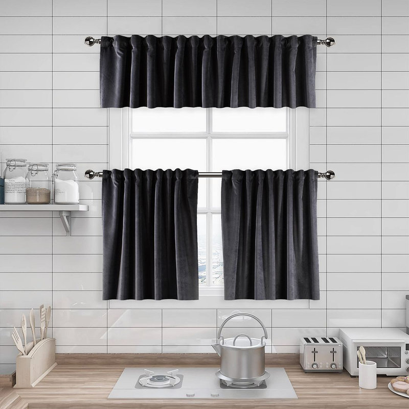 Soft Touch Velvet Kitchen Valance, Dark Grey, 90 W x 60 D cm