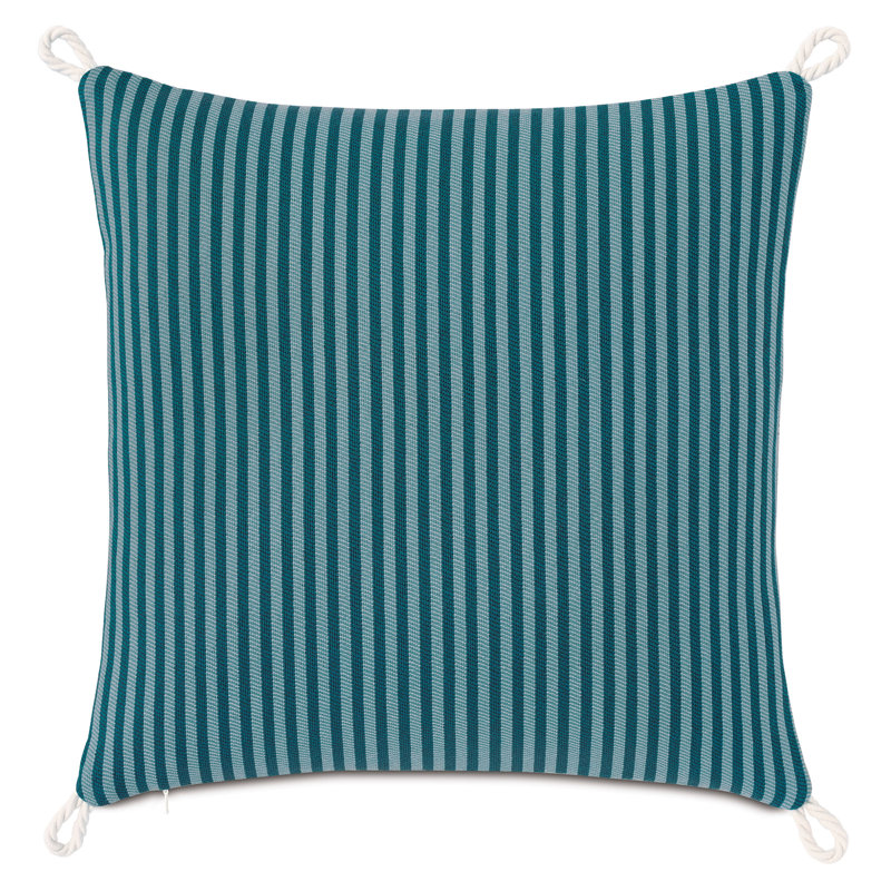 Villa Striped Square Indoor / Outdoor Pillow Cover & Insert, White/Black/Teal