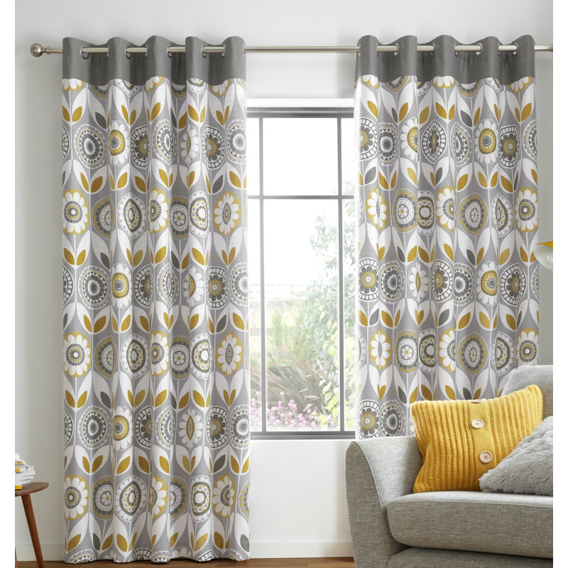 Annika Eyelet Room Darkening Curtains, 168 W x 183 D cm, Ochre
