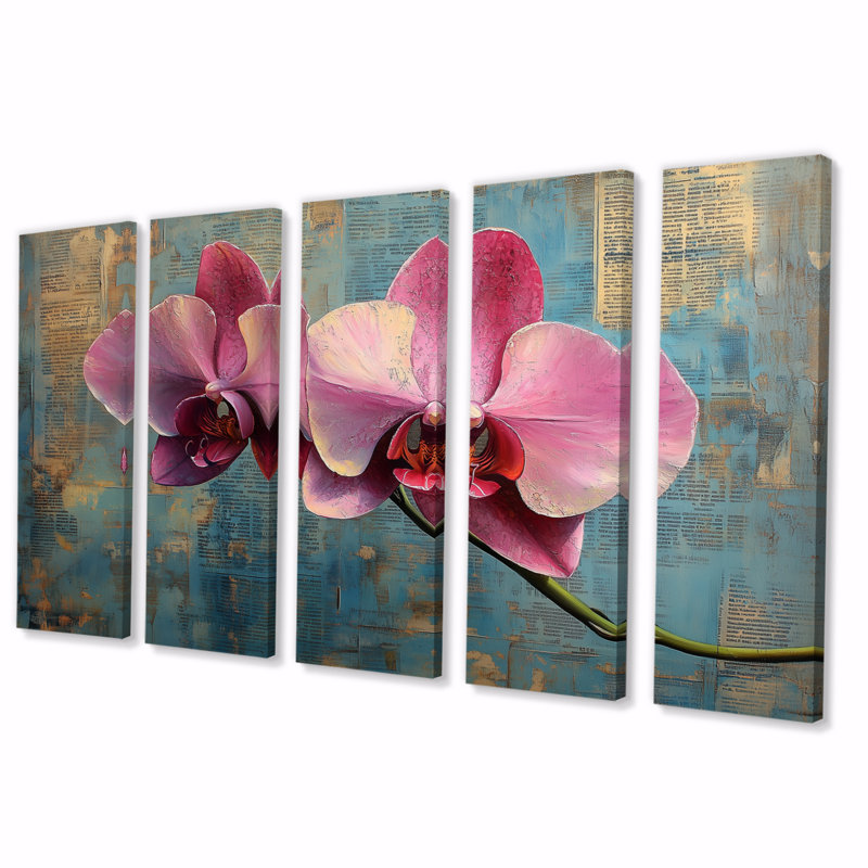Orchid Pink Exotic Elegance II - Orchid Canvas Wall Art Set, 32" H x 80" W
