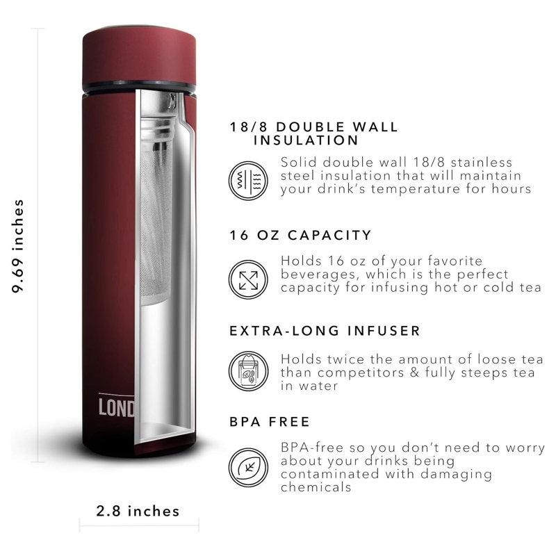 Bouteille infuseur de thé London 16 g, Rouge