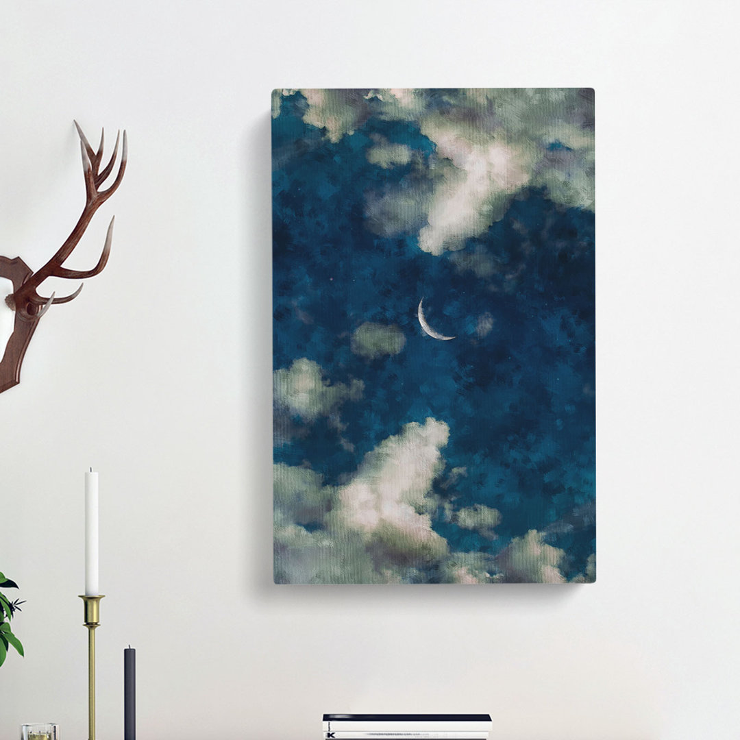 Crescent Moon Through The Clouds - Wrapped Canvas