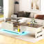 57"-89" Large Farmhouse L-Shaped Extendable Coffee Table with Lift Top, Power Outlet, 90°/180° Rotation & 6000-Colour LED Lighting, Hidden Storage Compartment for Living Room-1352077894
