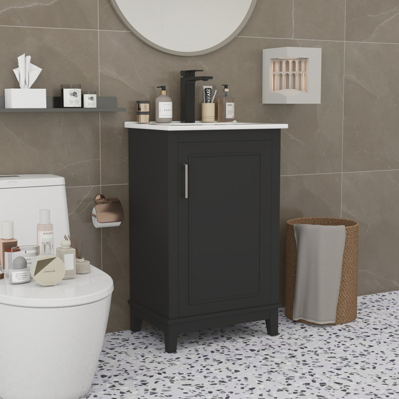 20 Inch Small Bathroom Vanity, Black, Silver