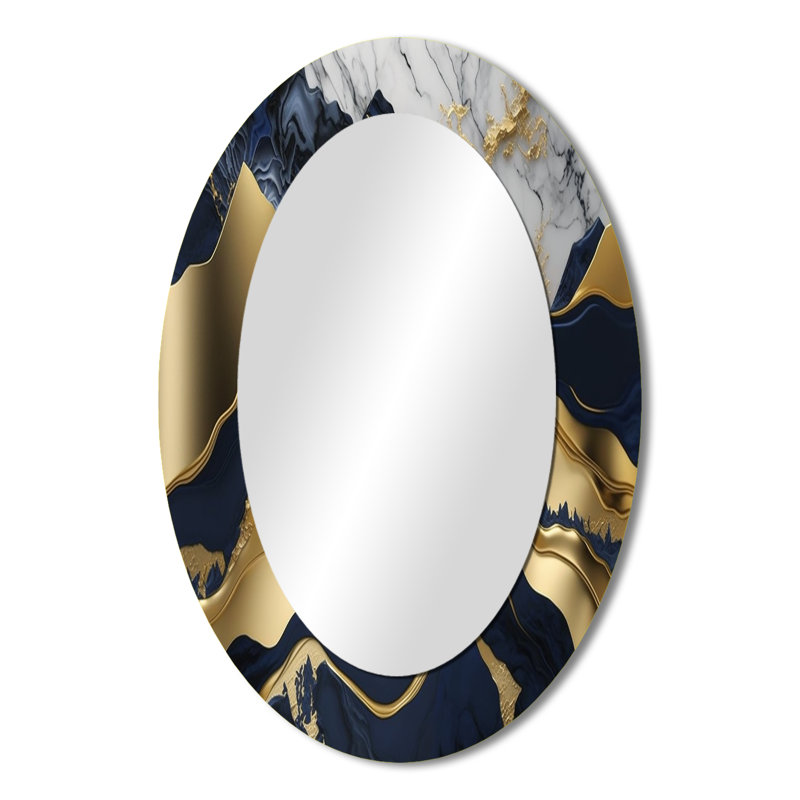 Miroir mural ovale bleu et doré, 36 po x 24 po