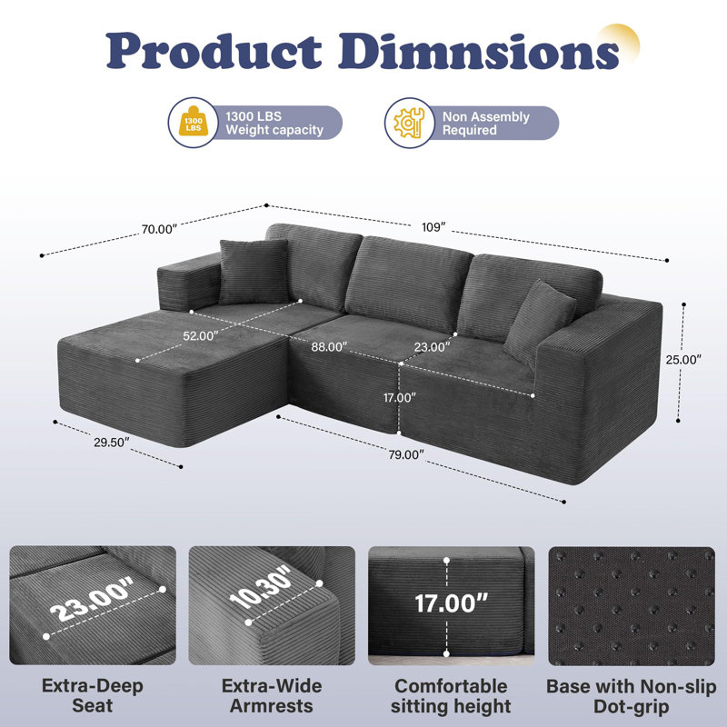 Canapé modulaire Cloud avec assise profonde, Gris
