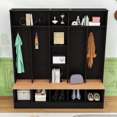 Elegant Hall Tree with Combines Coat Rack, Shoe Bench and  Storage Shelves