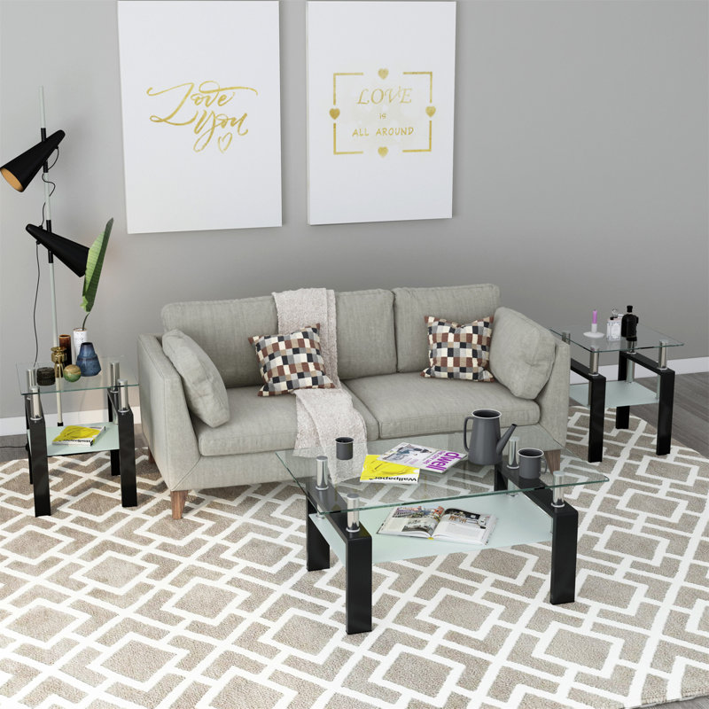 Ensemble de 2 tables basses, Transparent, Noir