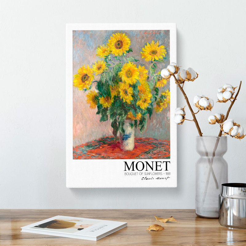 Bouquet of Sunflowers with Border by Claude Monet - Wrapped Canvas Painting, 60cm H x 40cm W x 3cm D