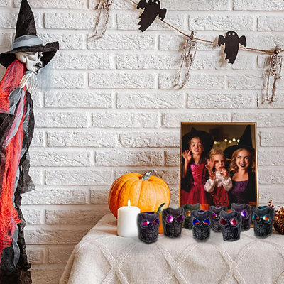 Ensemble de 8 bougies d'Halloween pour l'extérieur, changeant de couleur sans flamme, décorations éclairées en forme de crâne d'Halloween pour l'intérieur, chambre à coucher