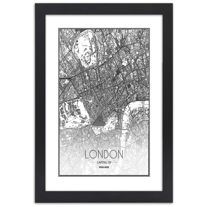 Plan Of The City Of London - Single Picture Frame Print, 100cm H x 70cm W, Black