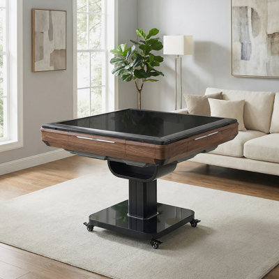 Table de mah-jong pliante automatique ultra-mince avec roulettes - tuiles numérotées de style chinois et américain de 42 mm (avec revêtement de table rigide)