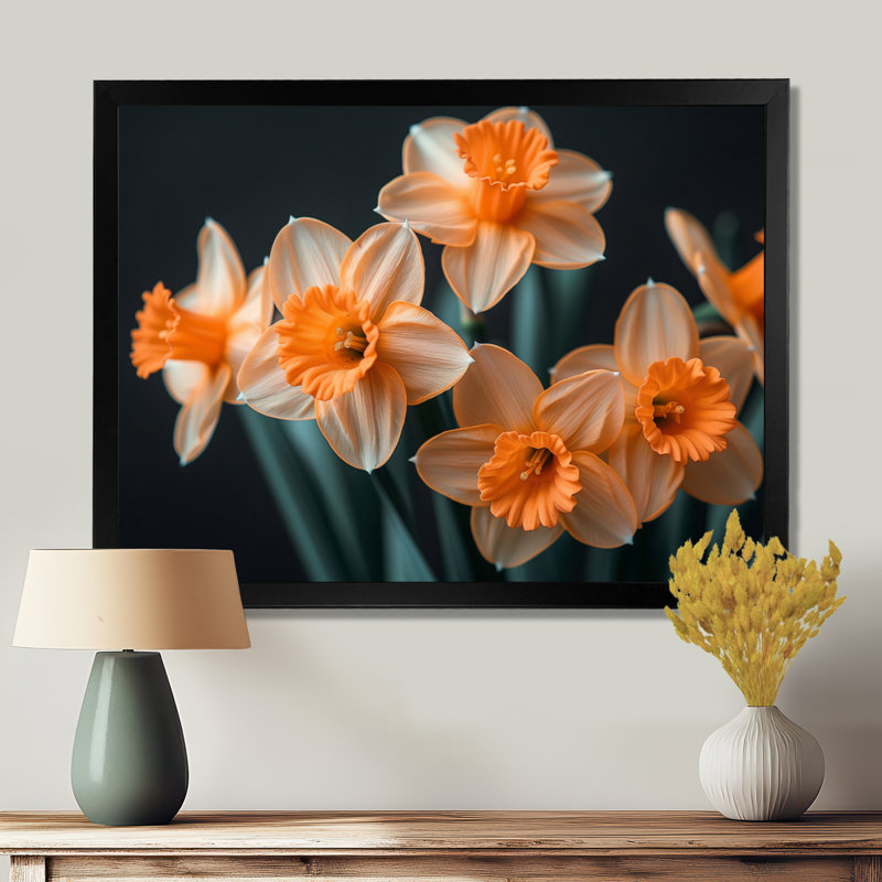 Gaige - jonquilles, impression d'art mural, H 34 po x l 44 po, Cadre simple noir