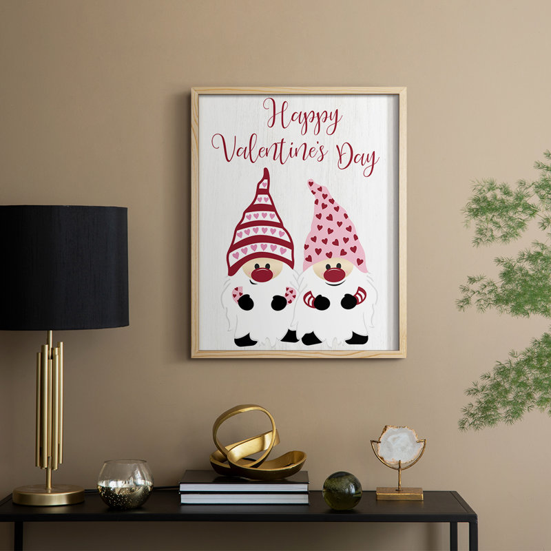 «Valentines Gnomes», reproduction encadrée - bois massif, H 11 po x l 9 po