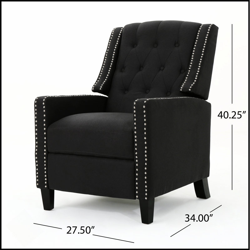 Classic Dark Grey Fabric Push Back Chair With Elegant Riveted Armrests And Durable Birch Wood Legs For Modern Comfort